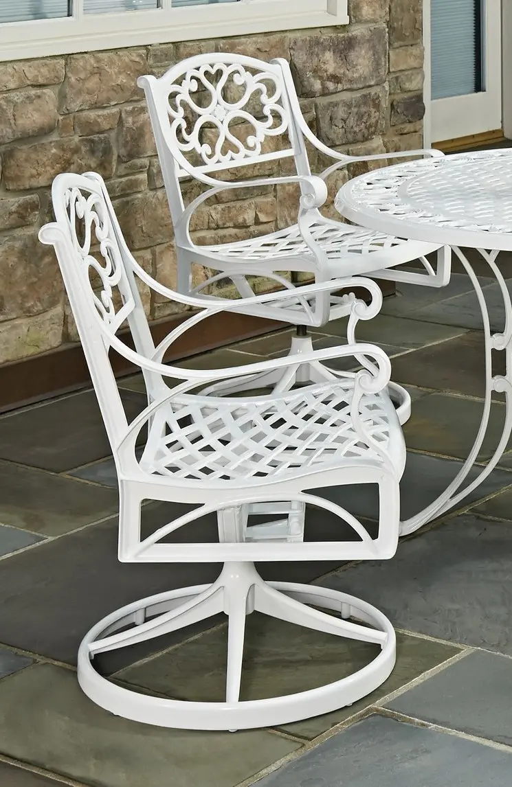 Sanibel White Outdoor Swivel Chair with Green Cushions