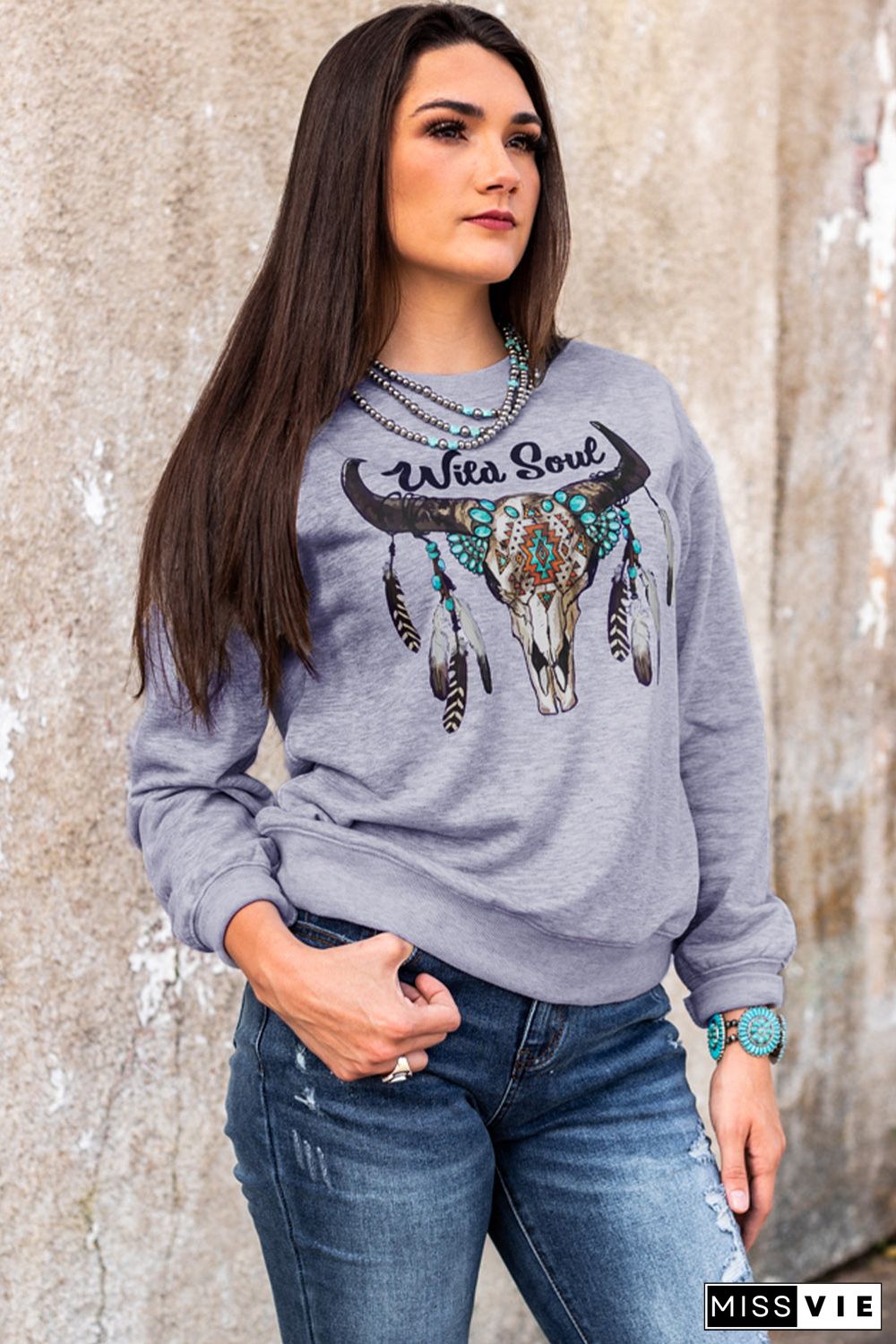 Wild Soul Western Graphic Print Drop Shoulder Pullover Sweatshirt