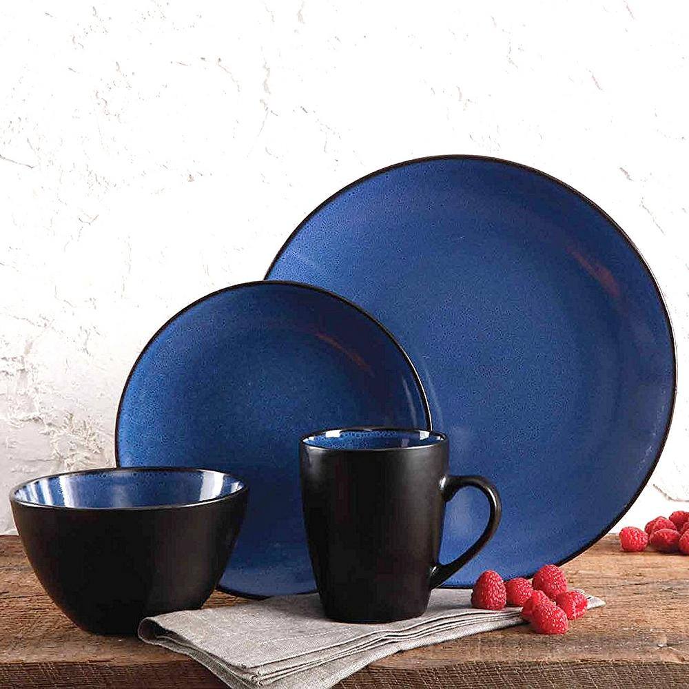 Gibson Soho Lounge 16-Piece Contemporary Blue Ceramic Stone Dinnerware Set (Service for 4) 98598620M