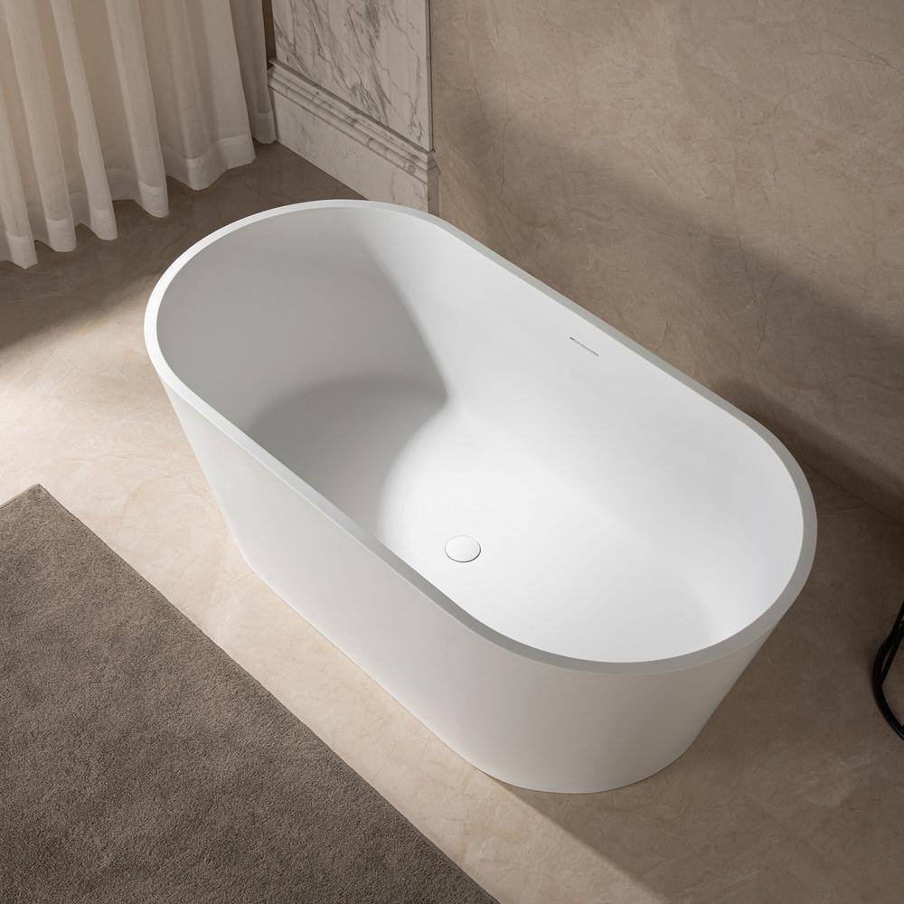 WOODBRIDGE Englewood 59 in. Solid Surface Flatbottom Freestanding Double Ended Soaking Bathtub in Matte White HBT5854