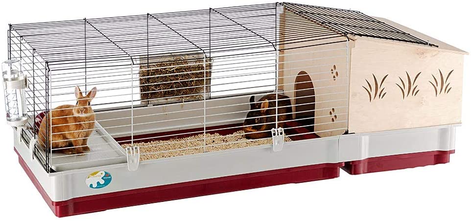 Ferplast Krolik Rabbit Cage | Extra-Large Rabbit Cage w/Wood or Wire Hutch | Rabbit Cage Includes All Accessories