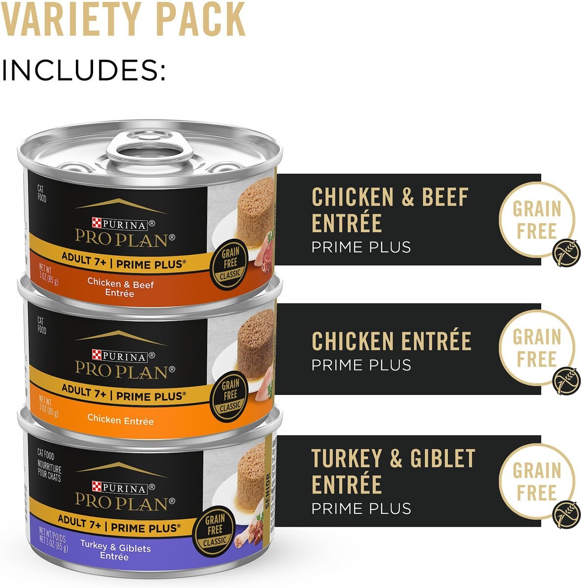 Purina Pro Plan Senior Adult 7+ Poultry and Beef Favorites Pate Variety Pack Canned Cat Food