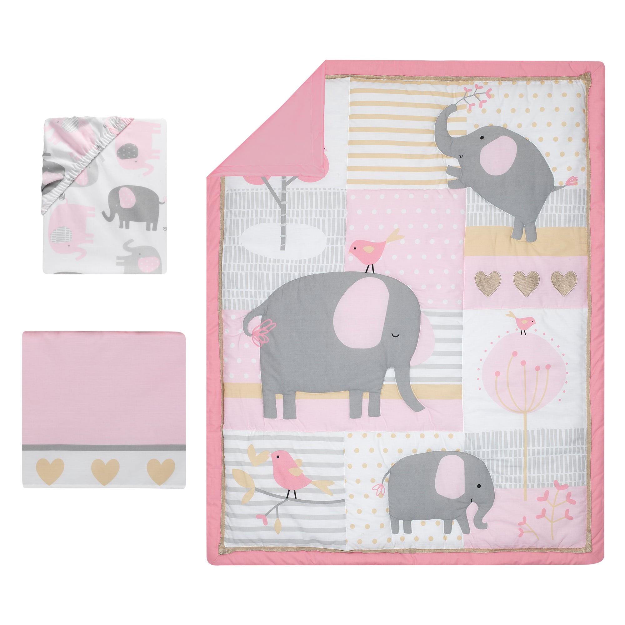 Bedtime Originals Eloise 3-Piece Elephants Crib Bedding Set - Pink， Gray， White， Animals