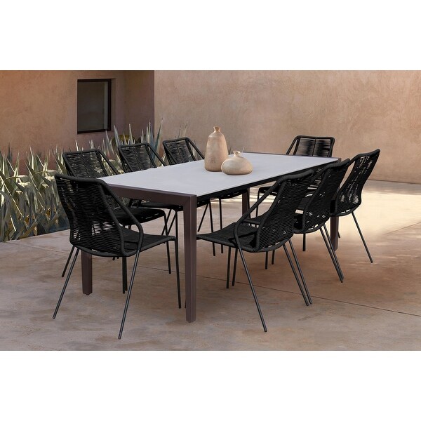 Fineline Modern Super Stone and Eucalyptus Wood Indoor Outdoor Dining Table