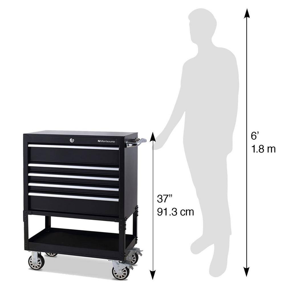 Montezuma 30 in. 5-Drawer 1-Shelf Steel Utility Tool Cart BK3005UC