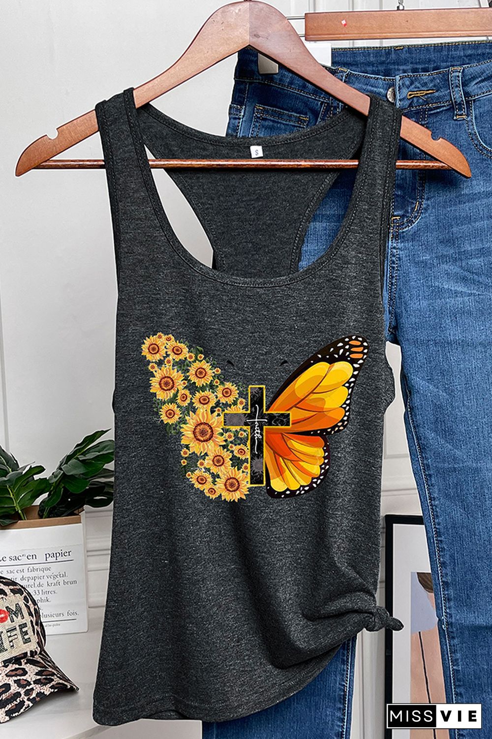 Butterfly Cross Print Sleeveless Tank Top Wholesale