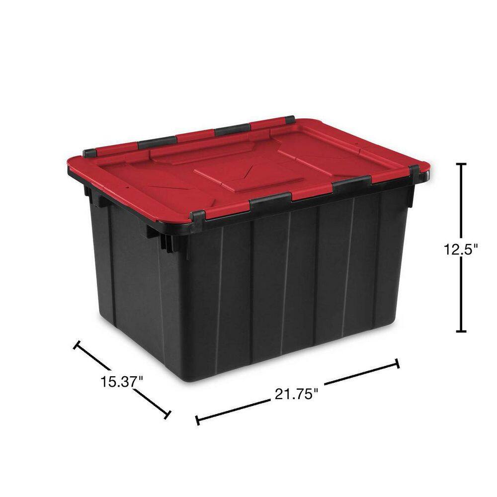 Sterilite 12 Gal.45l Hinged Lid Industrial Tote Red Lid (18-Pack)14619006 18 x 14619006