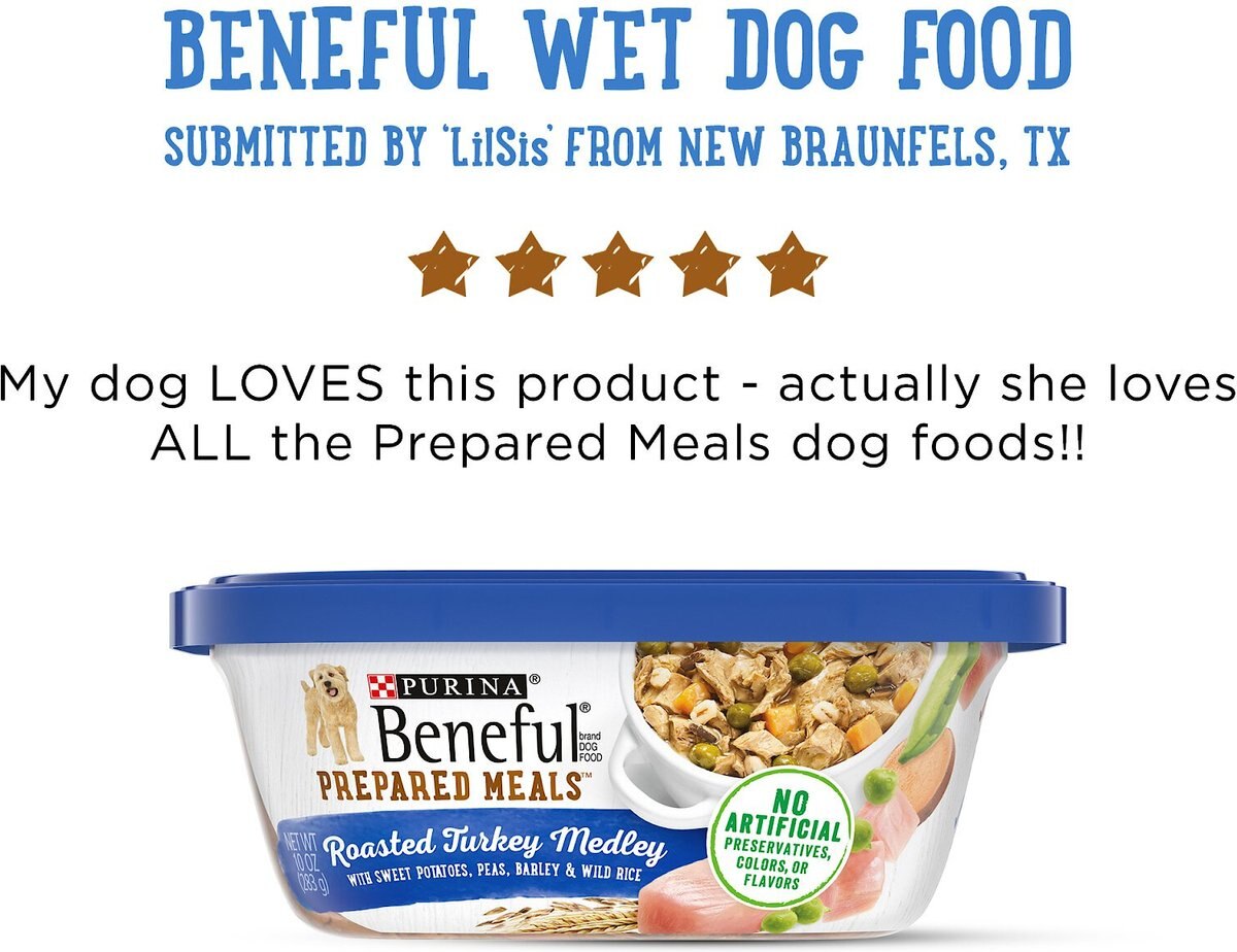 Purina Beneful Prepared Meals Roasted Turkey Medley with Wild Rice， Peas and Barley Wet Dog Food