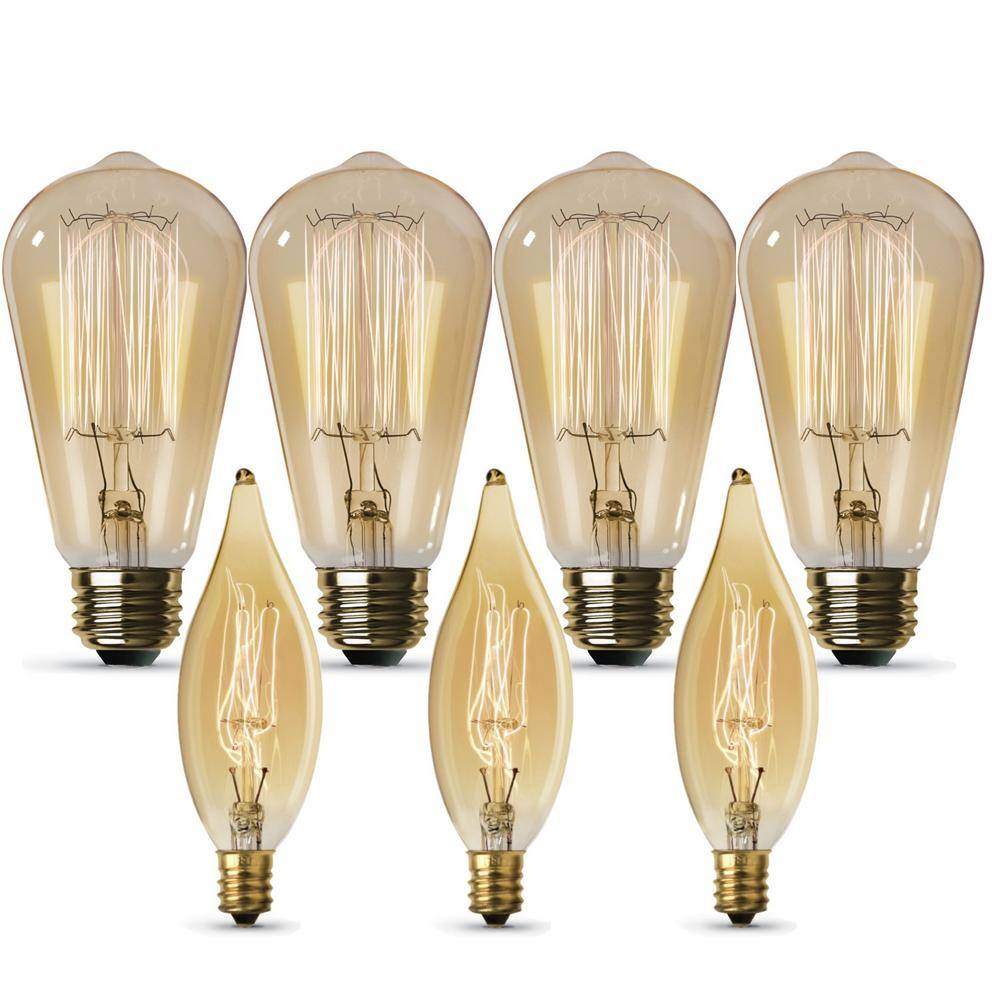 Feit Electric 60-Watt ST19 Dimmable Cage Filament Amber Glass E26 Incandescent Vintage Edison Light Bulb Warm White (6-Pack) 60ST196