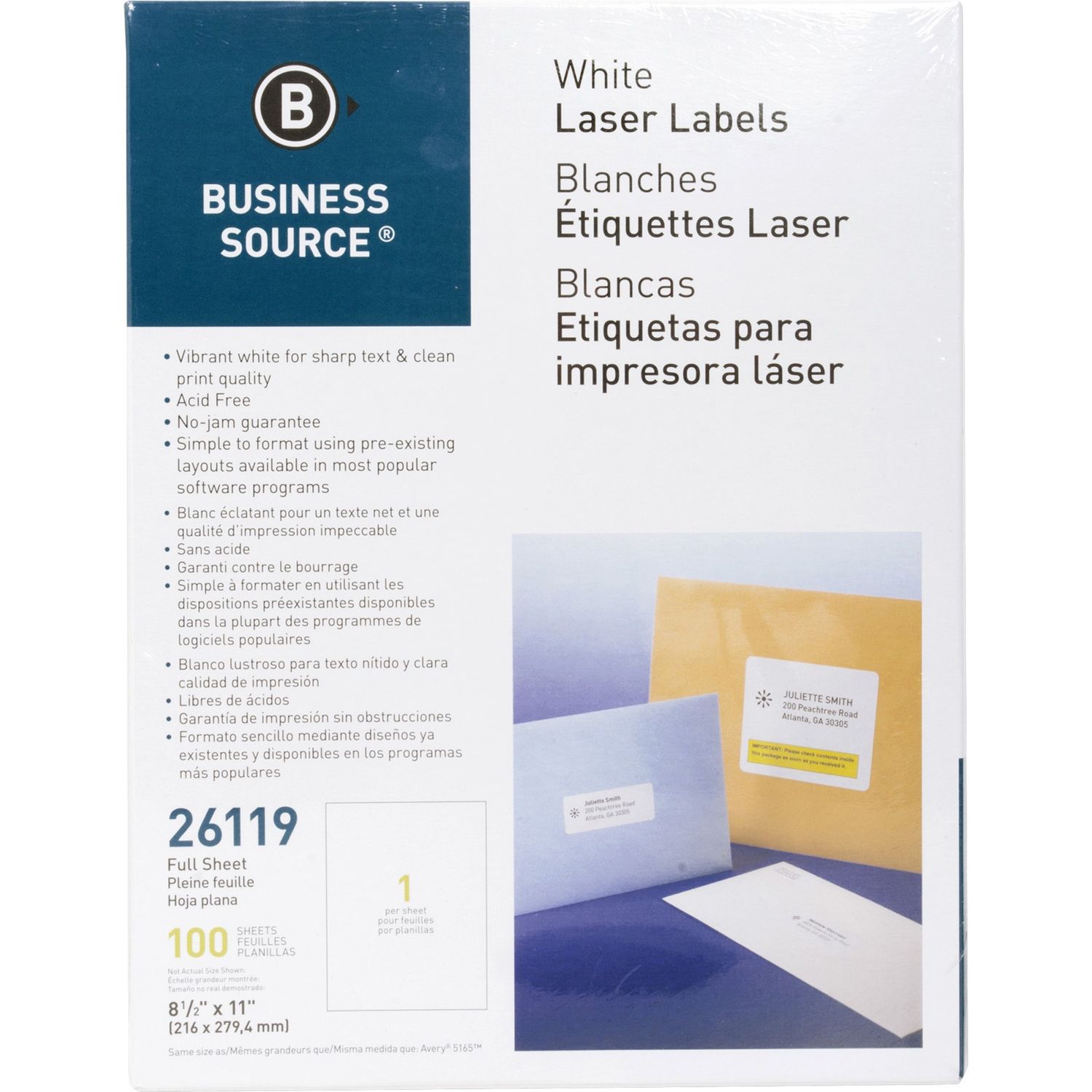 Bright White Premium-quality Full-sheet Address Labels by Business Source BSN26119