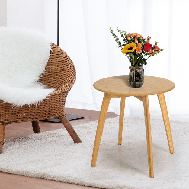 Round Natural Bamboo Side Table Coffee Table Modern Stylish End Table W 4 Splayed Legs For Living Room Bedroom