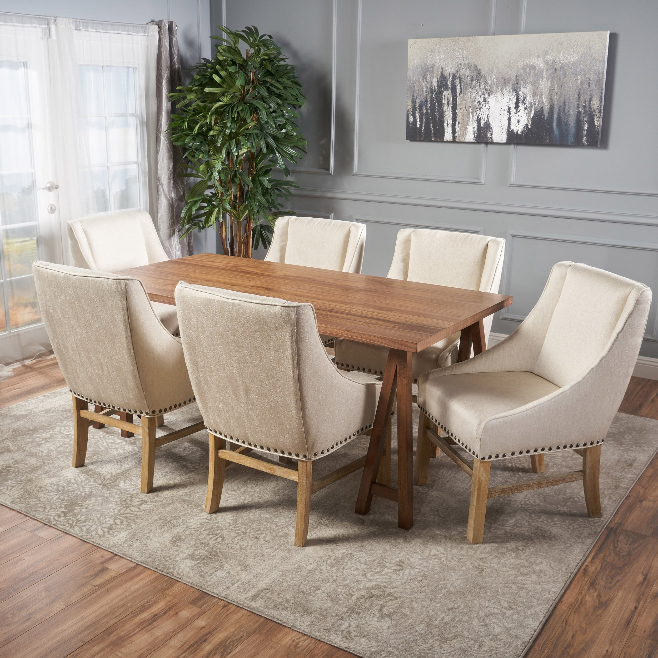 Sandor Farmhouse 7 Piece Wood Dining Set