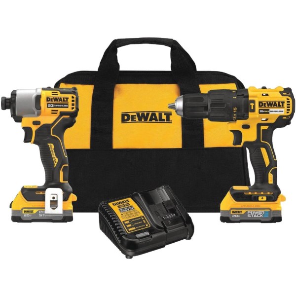 DEWALT 2-Tool 20V MAX Brushless Hammer Drill/Driver and Impact Driver Cordless Tool Combo Kit with 2 POWERSTACK Batteries