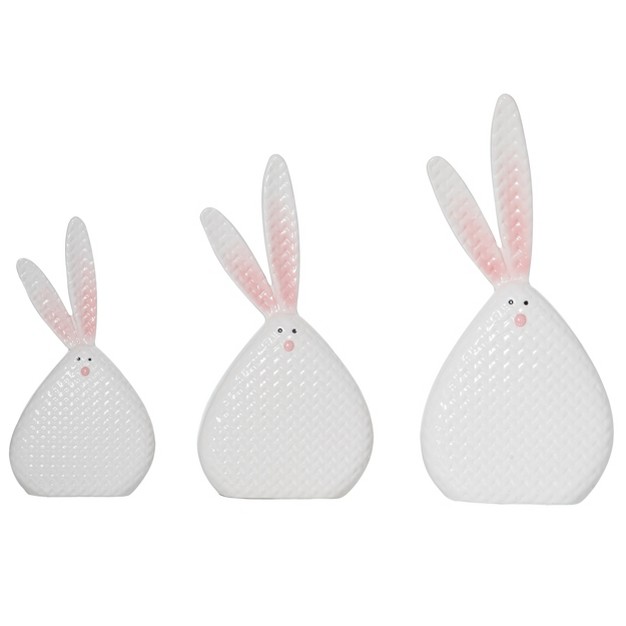 Transpac Dolomite 12 25 In White Easter Woven Texture Pom pom Bunny Set Of 3