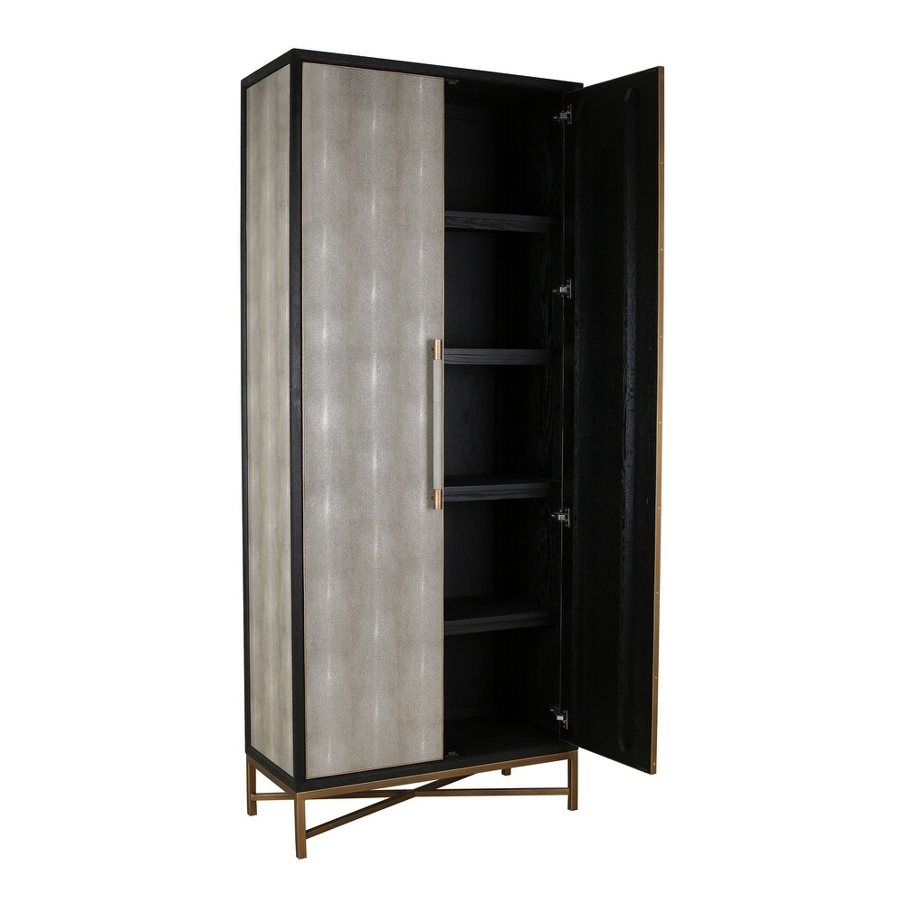 Aurelle Home Milton Solid Oak   Brass Tall Cabinet