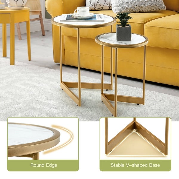 Gymax Round Nesting Table Set of 2 Modern Side End Table Space-saving