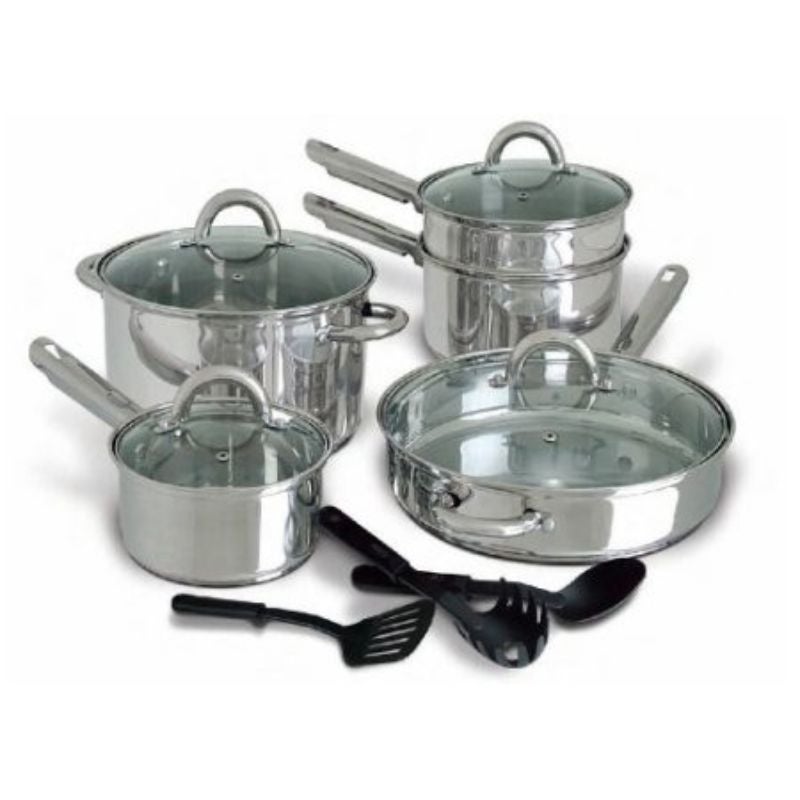 12-Piece Stainless Steel Cookware Set with Tempered Glass Lids - 16.1 x 14.8 x 22.2 inches