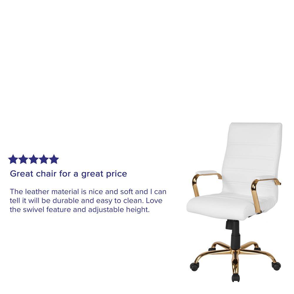 Flash Furniture Whitney High Back Faux Leather Swivel Ergonomic Office Chair in WhiteGold Frame with Arms GO2286HWHGLD