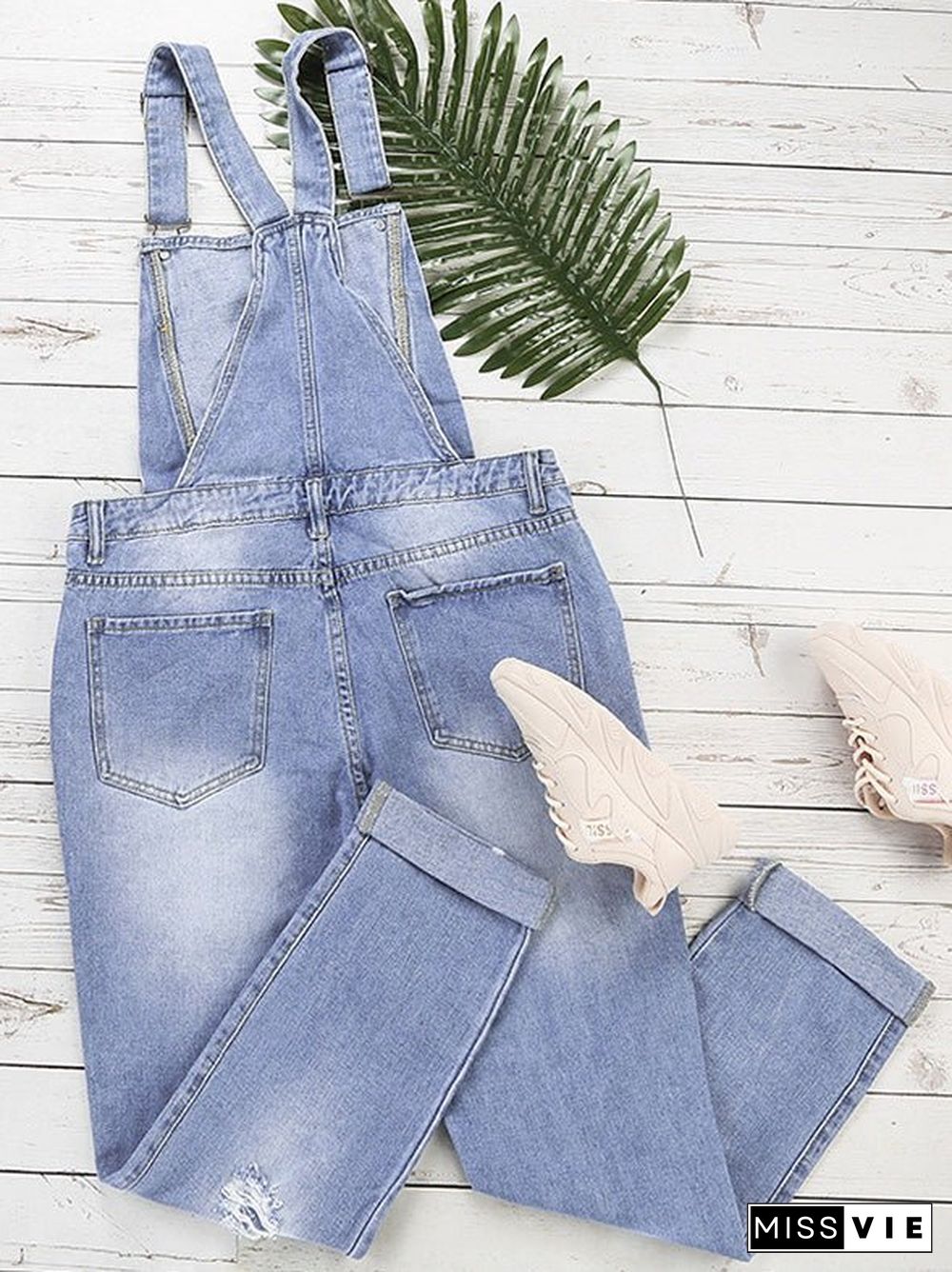 Women'S Jumpsuits Loose Pocket Ripped Denim Jumpsuit