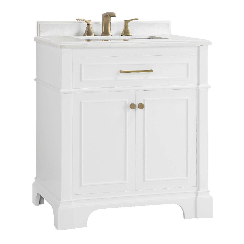 Home Decorators Collection Melpark 30 in. W x 22 in. D x 34.5 in. H Bath Vanity in White with White Cultured Marble Top Melpark 30W