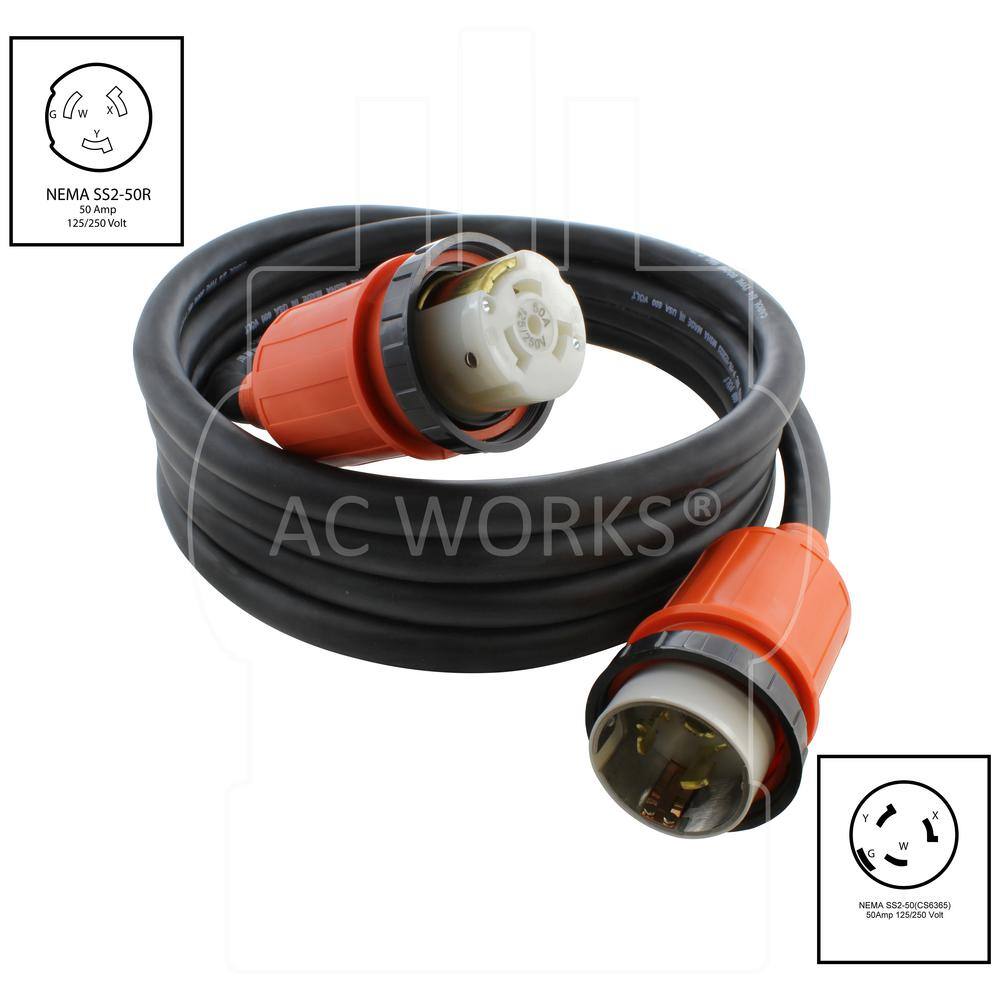 AC WORKS 75 ft. 64 SOOW NEMA SS2-50 50 Amp 125250-Volt Marine Boat Rubber Power Cord MSS2PR-075E