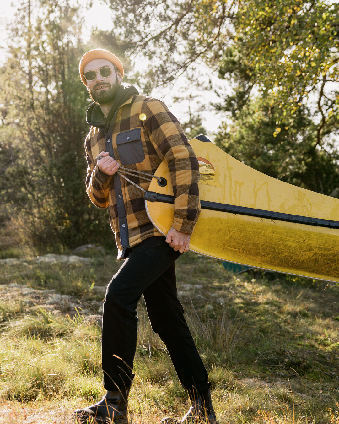 Firelight Sherpa Lined Overshirt - Golden Brown Check