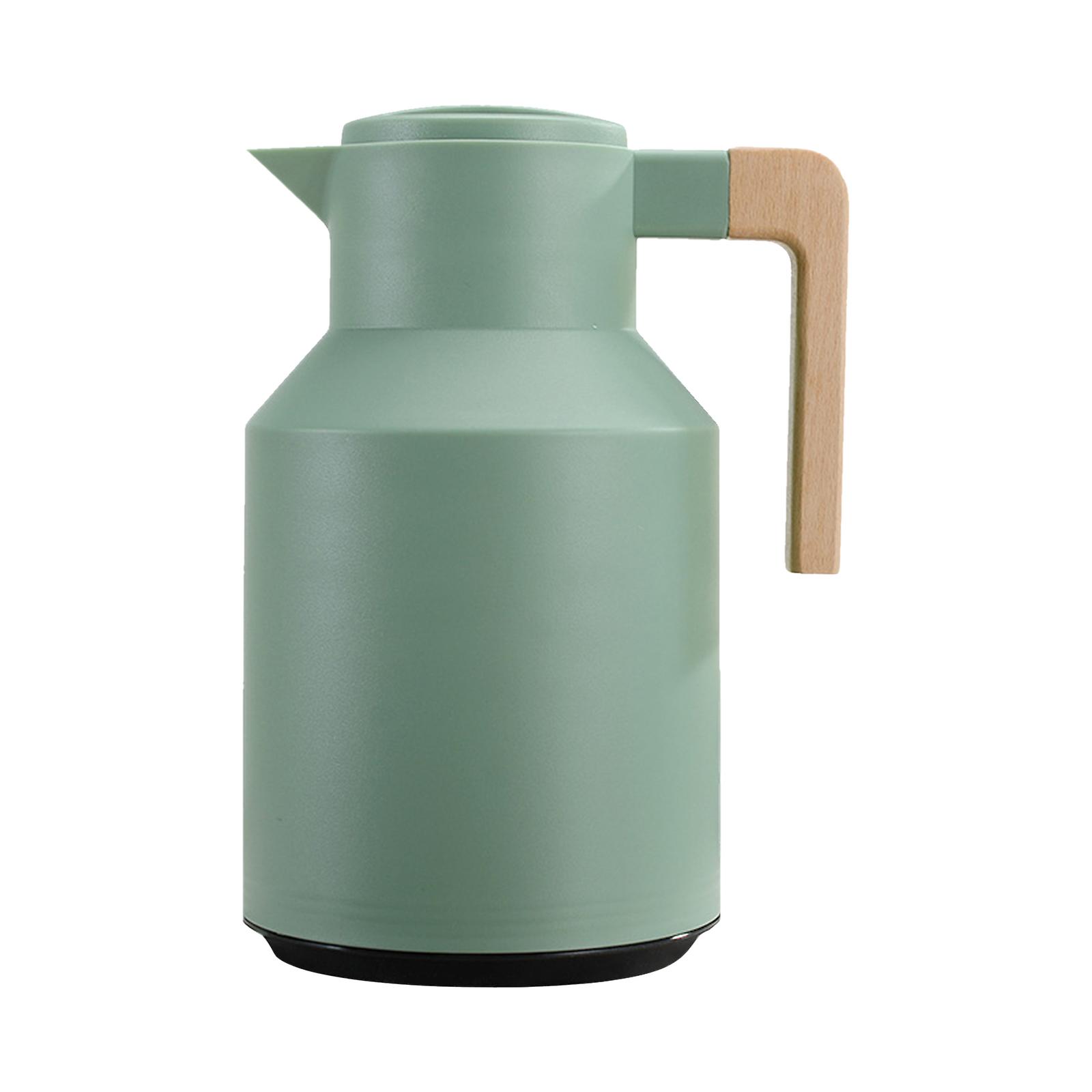 Green 1l Thermal Coffee Carafe Double Walled Thermal Carafe Thermos Pot With Wood Handle Water Kettle Insulated Flask Tea Carafe Keeping Hot Cold