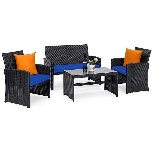 Costway 8PCS Patio Rattan Furniture Conversation Set Cushion Sofa