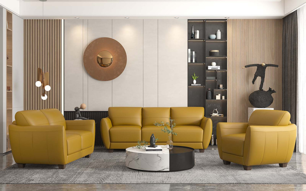 Acme Valeria Loveseat Mustard Leather   Contemporary   Loveseats   by AMOC  Houzz