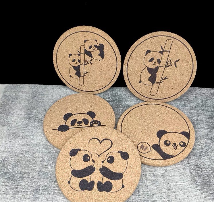 Round cork coaster cute panda insulation coaster coaster