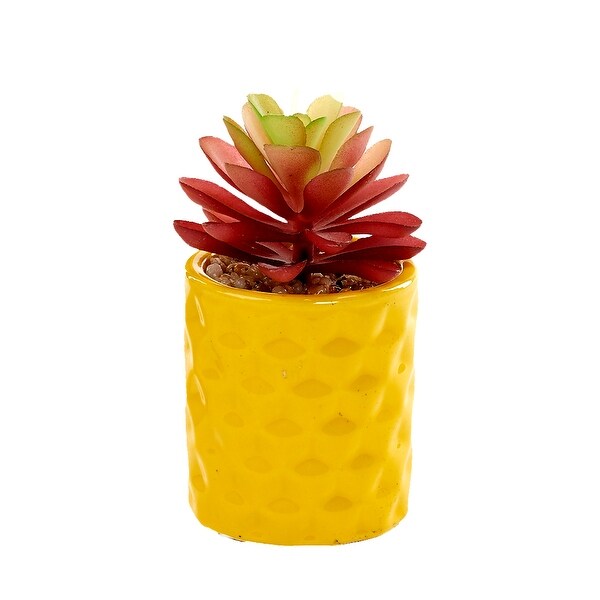 Red Pagoda in Yellow Ceramic Planter