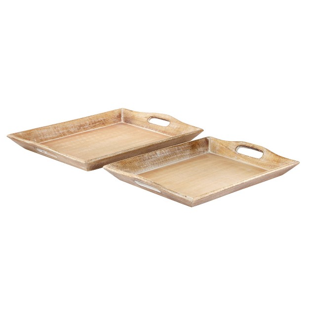 Set Of 2 Traditional Whitewashed Natural Mango Wood Serving Trays Brown Olivia amp May