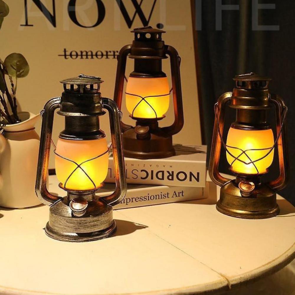 Retro Vintage Camping Hanging Lanterns Battery Led Flame Warm Light Nature Hike For Fishing