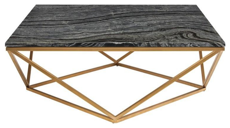 Jasmine Coffee Table Black Wood Vein Marble/Polished Stainless   Contemporary   Coffee Tables   by Old Bones Co.  Studios  Houzz