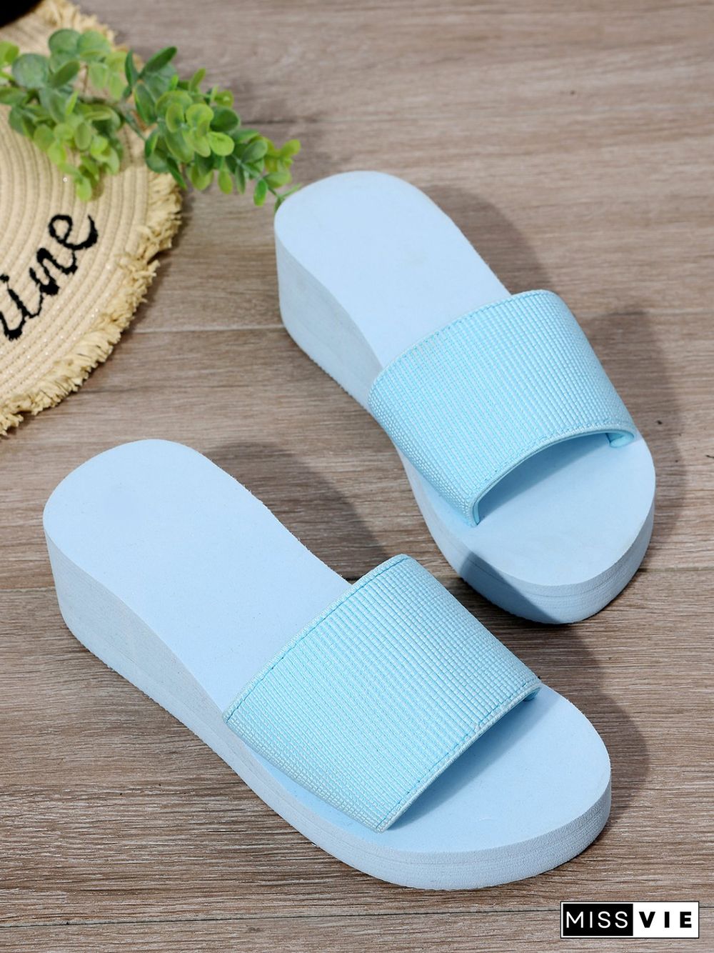 Stretch Upper Casual Wedge Slippers