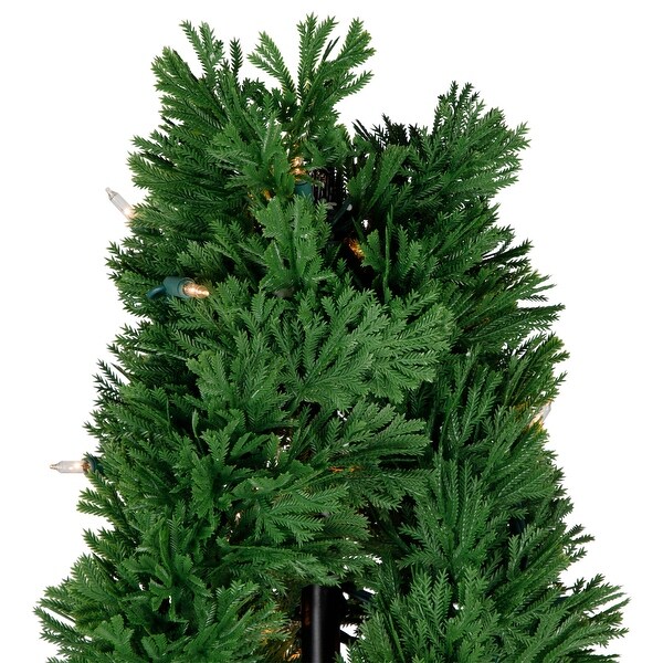 4.5' Artificial Cedar Double Spiral Topiary Tree Urn Pot Clear Lights