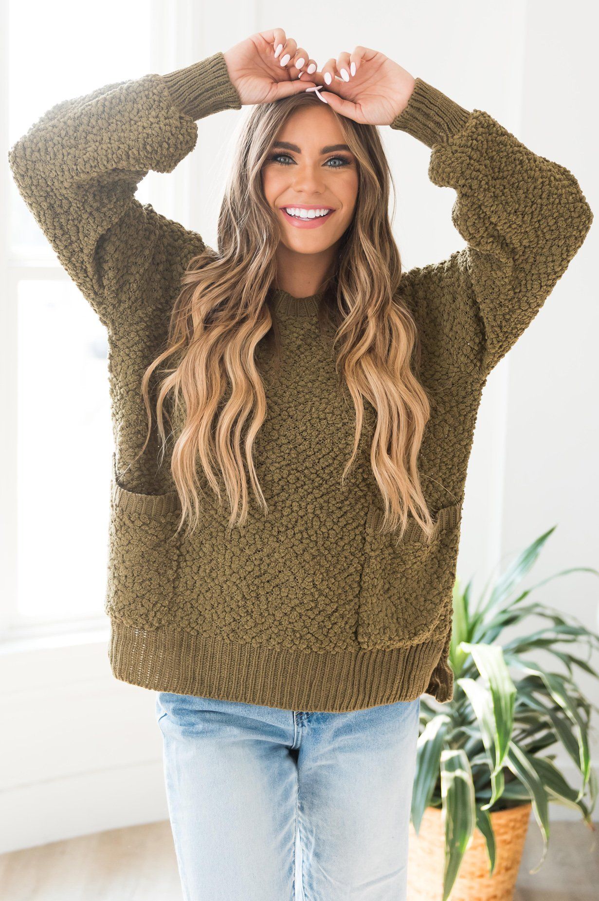 Chill Cutie Modest Popcorn Knit Sweater