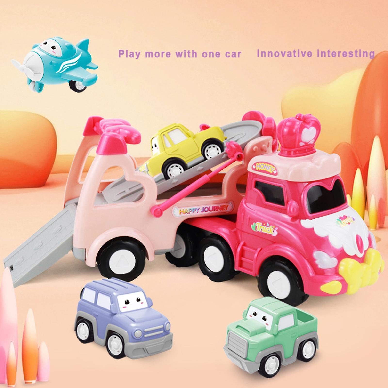 5 In 1 Transport Toy Trucks For Toddlers With Lights Music Pink Princess Car Toys