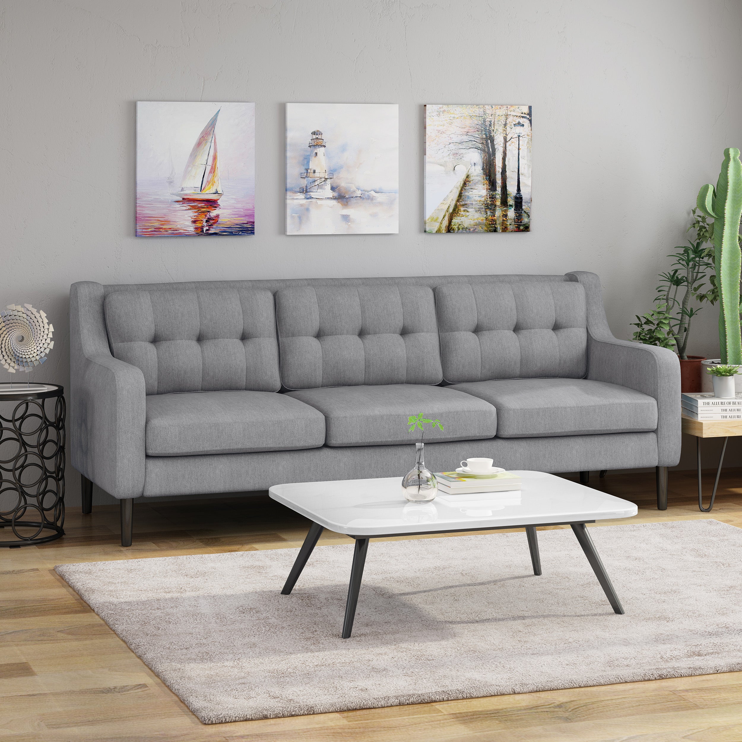 Daelynn Tufted Fabric 3 Seater Sofa