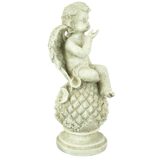 Cherub Angel Sitting On Finial Outdoor Garden Statue