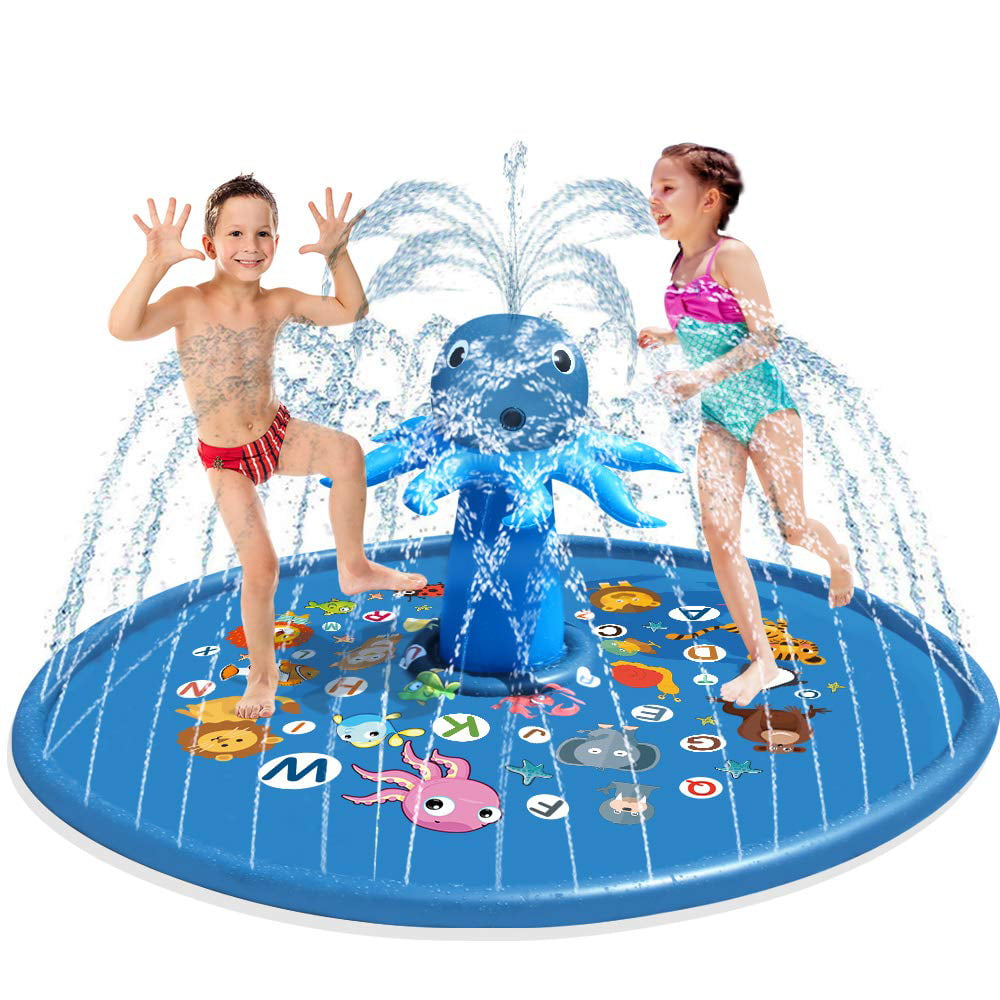 Growsly Inflatable Splash Pad Large 67" Kids Sprinkler Pool Octopus Outside Toys for Toddler Baby 1-6 Years Old, Blue