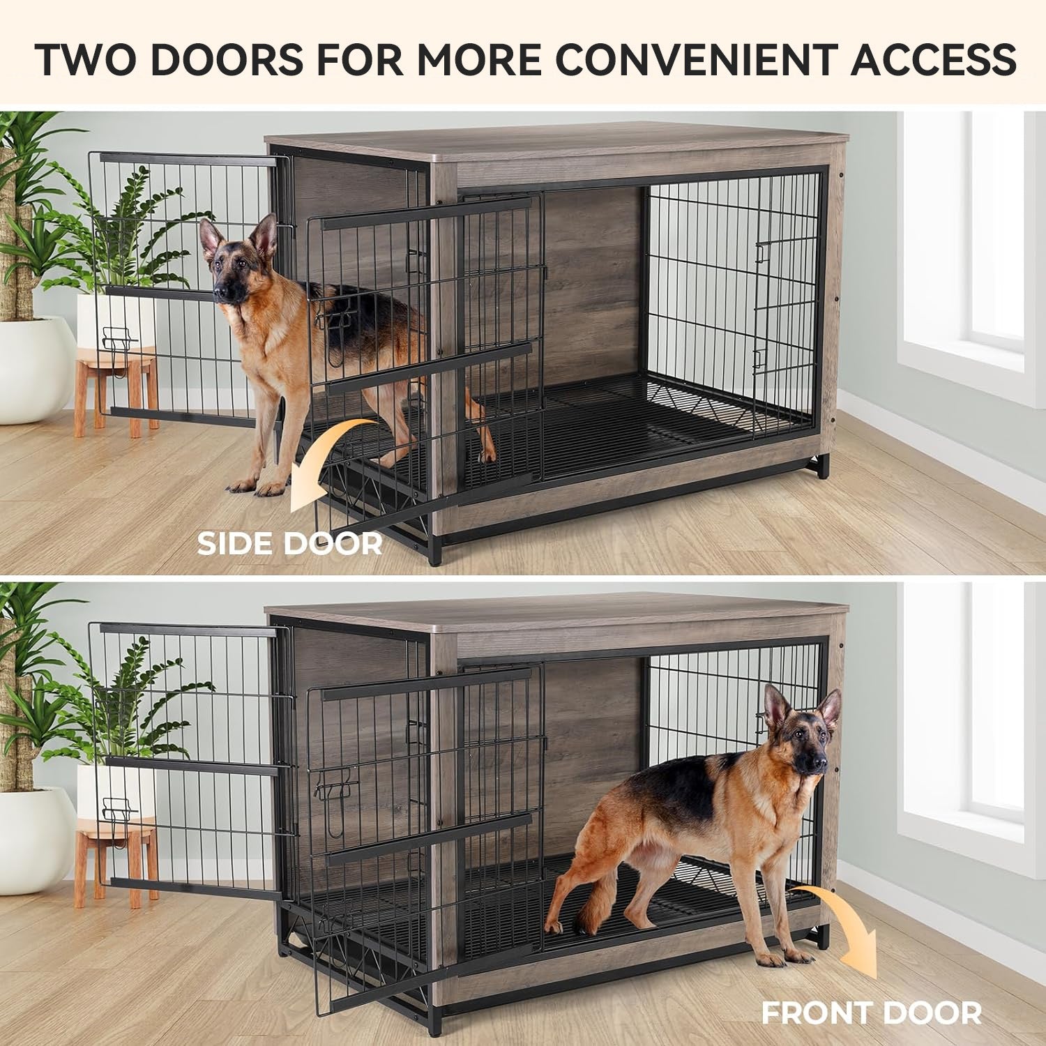 Dog Crate Furniture 44-inch Side End Table, Dog Cage with Pull-Out Removable Tray for Large Pets