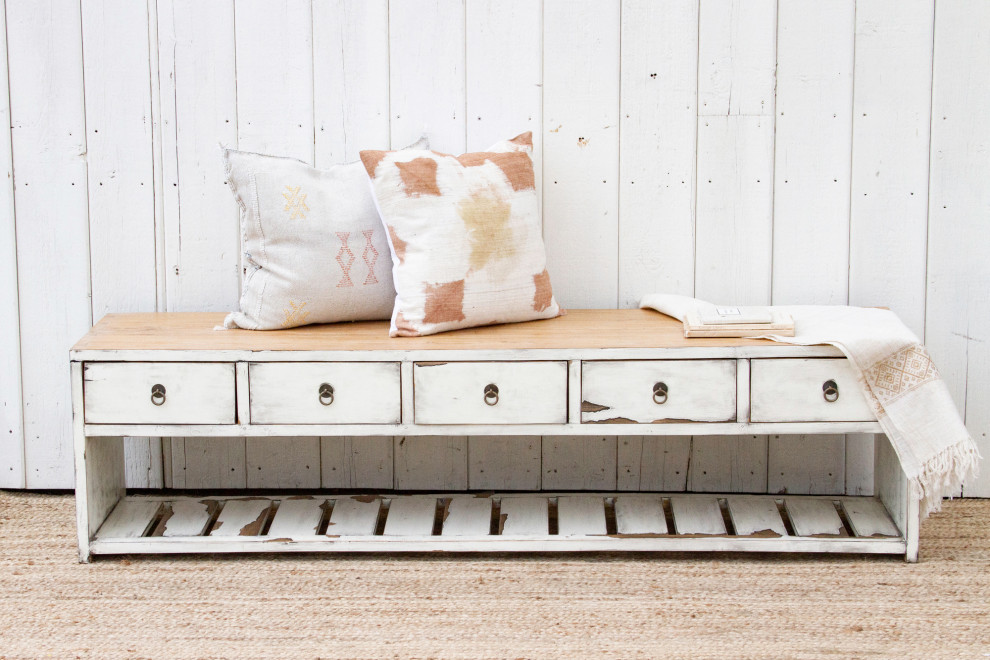 Lacquered White Three Drawer Low Console   Farmhouse   Console Tables   by De cor  Houzz