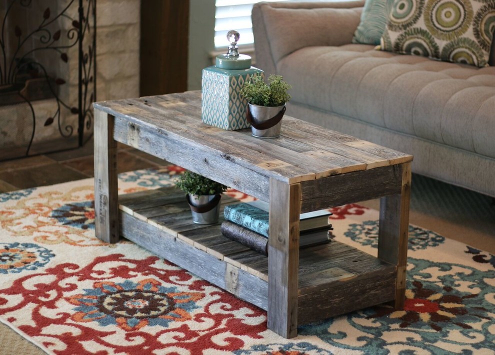 Natural Farmhouse Coffee Table With Shelf   Rustic   Coffee Tables   by Doug and Cristy Designs  Houzz