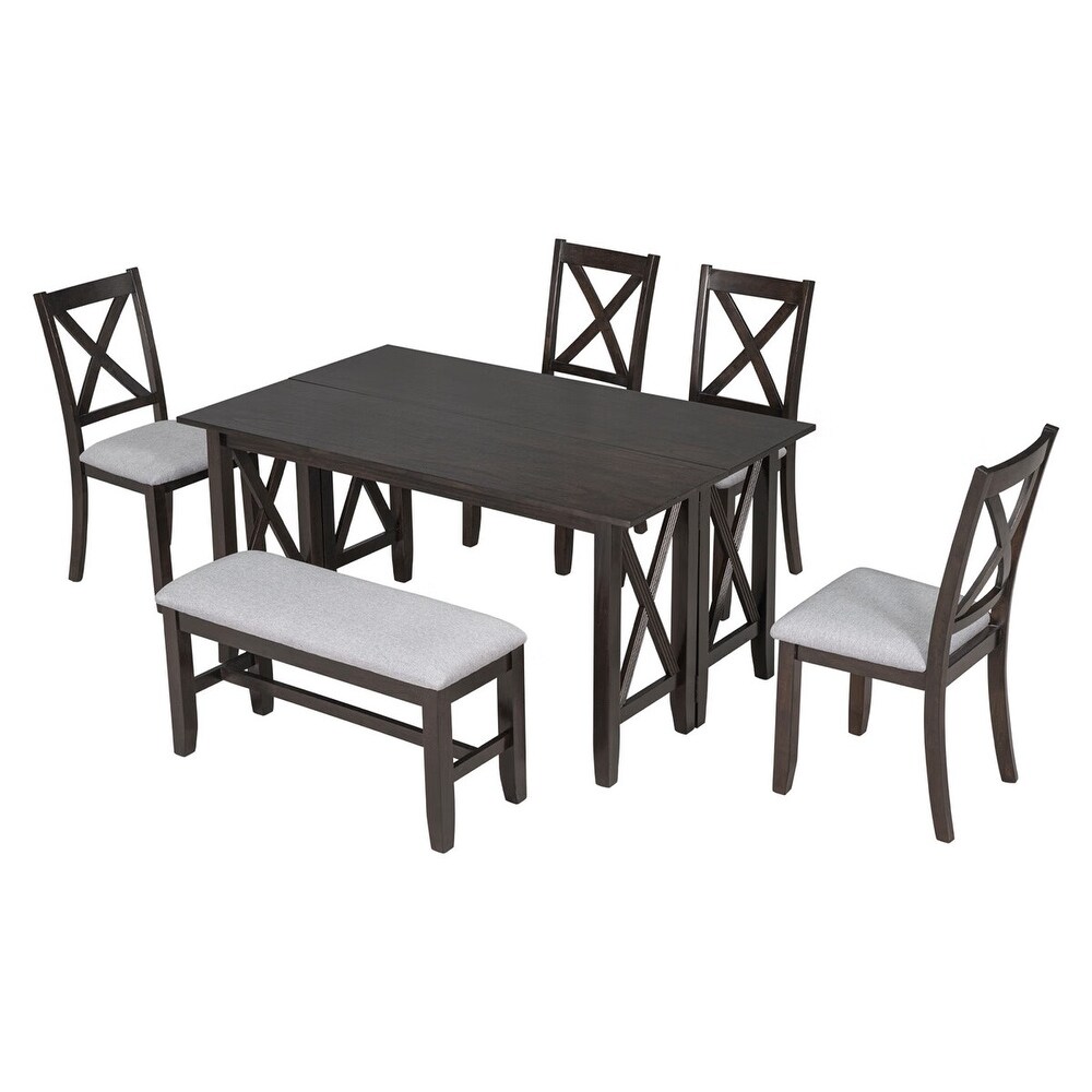 Merax 6 Piece Dining Set with Foldable Table  Bench