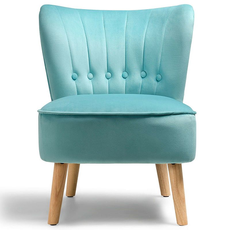 Modern Armless Velvet Accent Chair with Button Tufted and Wood Legs