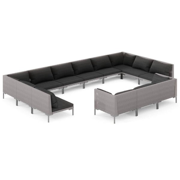 13 Piece Patio Lounge Set with Cushions Poly Rattan Dark Gray - Overstock - 37574420