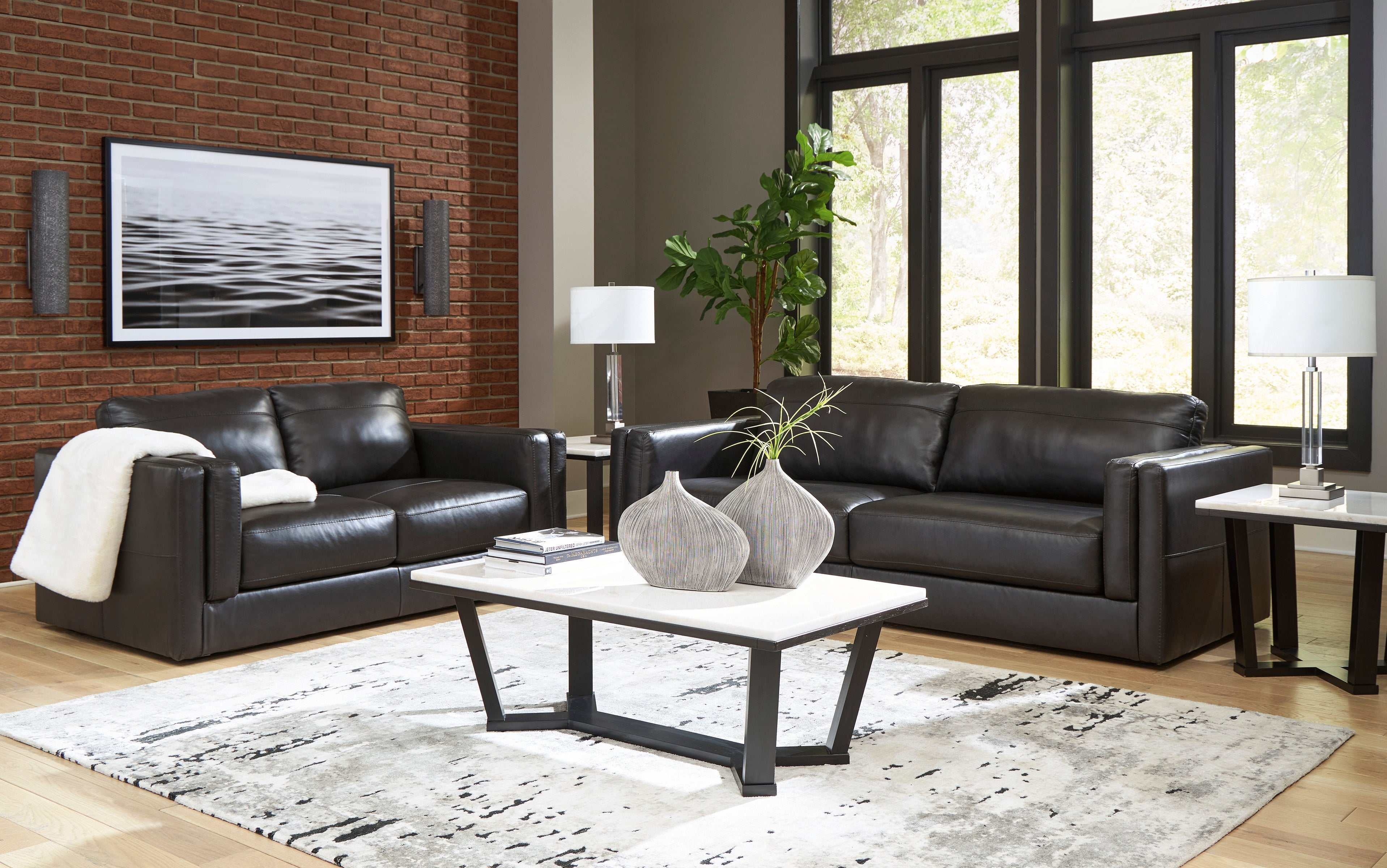 (Online Special Price) Amiata Onyx Leather Living Room Set / 2pc