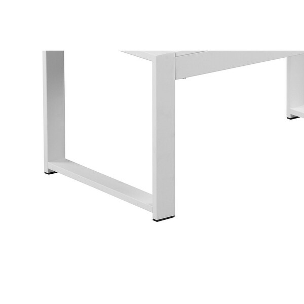 Lark 35 Inch Outdoor Coffee Table，White Aluminum Frame，Polyresin Top