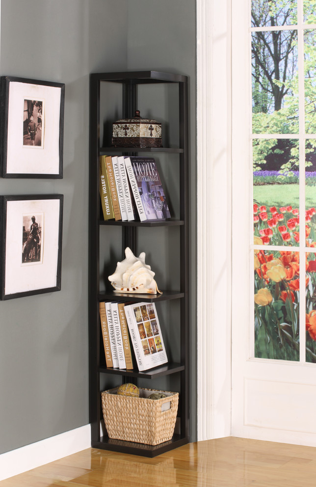 Damian 5 Tier Corner Bookcase  Espresso   Transitional   Bookcases   by Pilaster Designs  Houzz